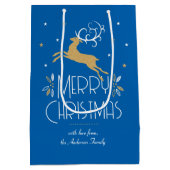 Elegante Art Deco Kerstrendier Blauw Goud Medium Cadeauzakje (Achterkant)