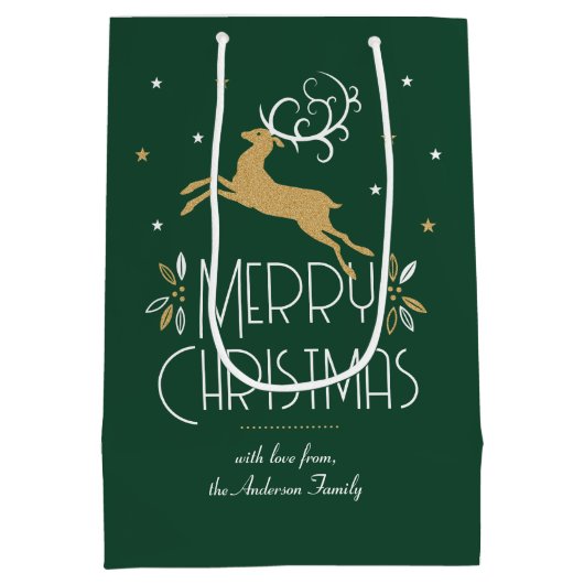 Elegante Art Deco Kerstrendier groen goud Medium Cadeauzakje (Achterkant)