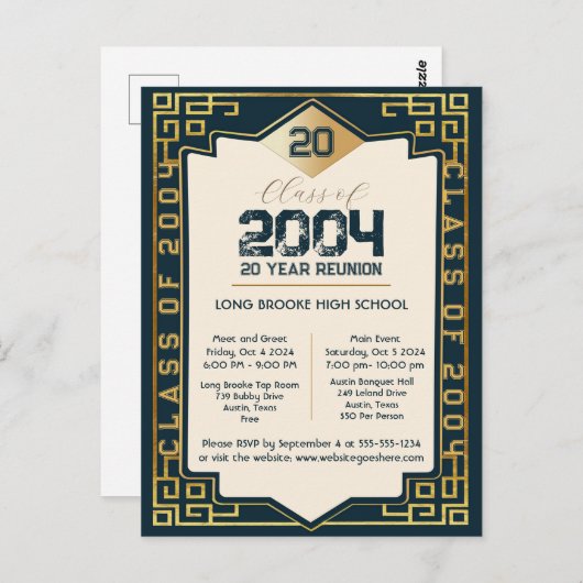 Elegante Art Deco Klasse van 2004 20 Jaar HS Reüni Briefkaart (Voorkant / Achterkant)