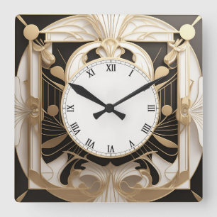 Elegante Art Deco klok - Zwart-wit faux goud
