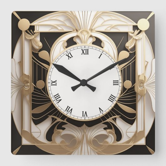 Elegante Art Deco klok - Zwart-wit faux goud (Voorkant)