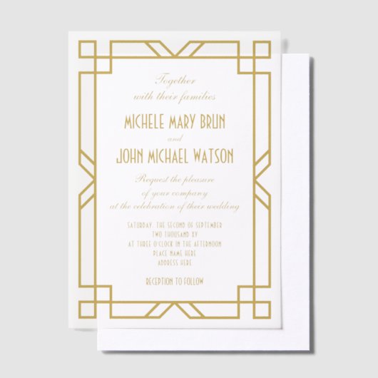 Elegante Art Deco Lijst  Classic Wedding Vellum Uitnodigingen (Offset)