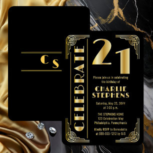 Elegante Art Deco Luxe 21e Verjaardagsfeest Folie Uitnodiging