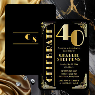 Elegante Art Deco Luxe 40e Verjaardagsfeest Folie Uitnodiging