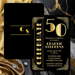Elegante Art Deco luxe 50ste verjaardagsfeest Folie Uitnodiging