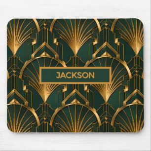Elegante Art Deco Monogram in Smaragdgroen en Goud Muismat