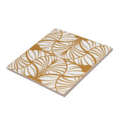 Elegante Art Deco Mosterd & Witte Gouache Scallops Tegeltje (Zijkant)