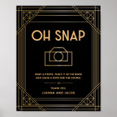 Elegante Art Deco Oh Snap Trouwen Zwart Gouden Tek Poster (Voorkant)