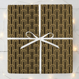 Elegante Art Deco-patroonbogen Zwart Goud Chic Cadeaupapier