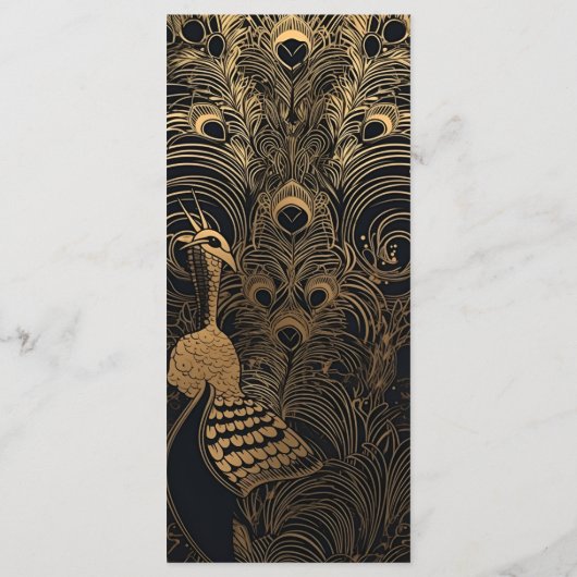 Elegante Art Deco Pauw Wedding Menu (Achterkant)