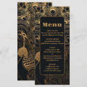 Elegante Art Deco Pauw Wedding Menu (Voorkant / Achterkant)
