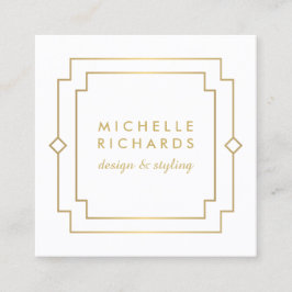 Elegante Art Deco Professioneel Wit/Goud Vierkante Visitekaartje