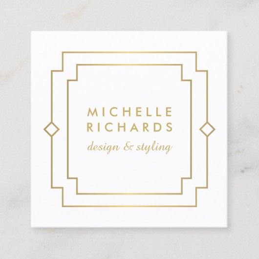 Elegante Art Deco Professioneel Wit/Goud Vierkante Visitekaartje (Voorkant)