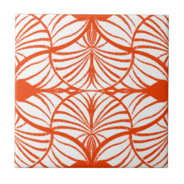 Elegante Art Deco Rood & Wit Gouache Scallops Tegeltje