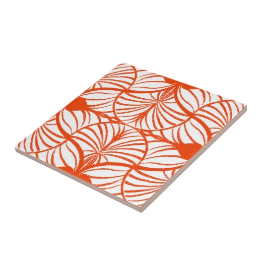 Elegante Art Deco Rood & Wit Gouache Scallops Tegeltje (Zijkant)