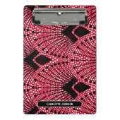 Elegante Art Deco rood zwart wit pauw patroon Mini Klembord (Voorkant)