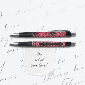 Elegante Art Deco rood zwart wit pauw patroon Pen