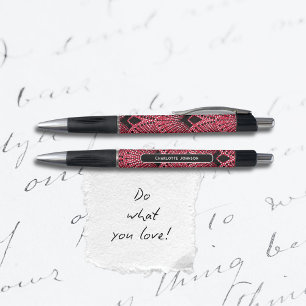 Elegante Art Deco rood zwart wit pauwpatroon Pen