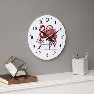 Elegante art deco roze flamingo grote klok