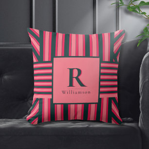 Elegante Art Deco Roze Monogram Patronen Kussen