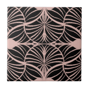 Elegante Art Deco Roze & Zwarte Gouache Scallops Tegeltje