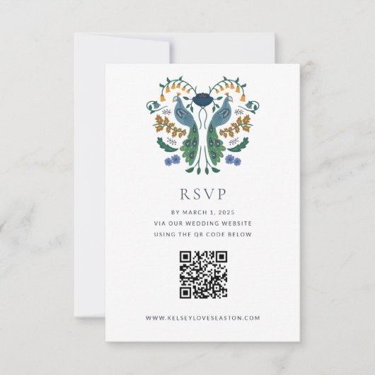 Elegante Art Deco RSVP Behuizing Kaart met QR Code (Voorkant)