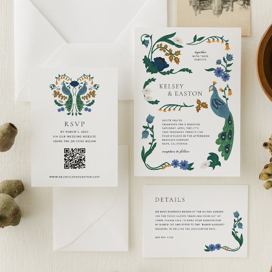 Elegante Art Deco RSVP Behuizing Kaart met QR Code