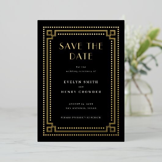 Elegante Art Deco Save the Date Kaart met rand (Staand Voorkant)