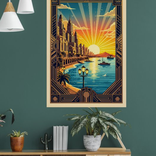 Elegante Art Deco Seaside Cityscape Poster (Woonkamer 1)