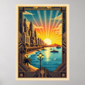 Elegante Art Deco Seaside Cityscape Poster (Voorkant)