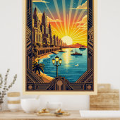 Elegante Art Deco Seaside Cityscape Poster (Keuken)