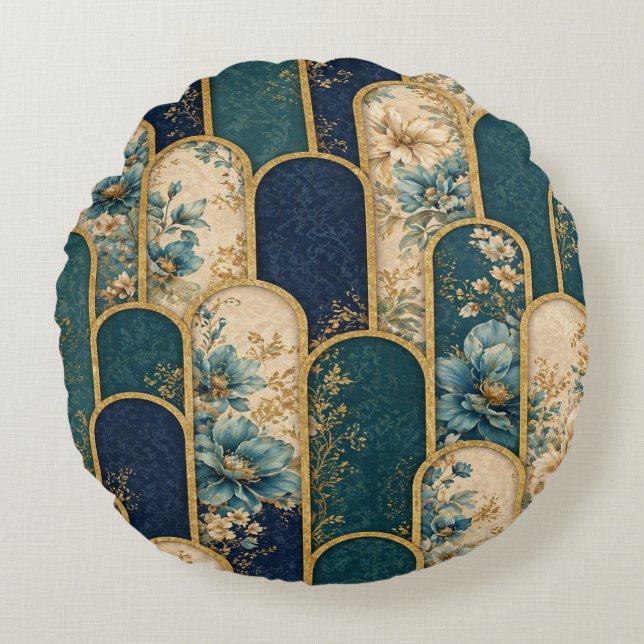 Elegante Art Deco Sierkussen Rond Kussen (Voorkant)