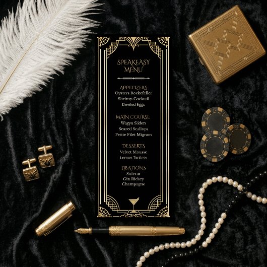 Elegante Art Deco Speakeasy Bar Menu