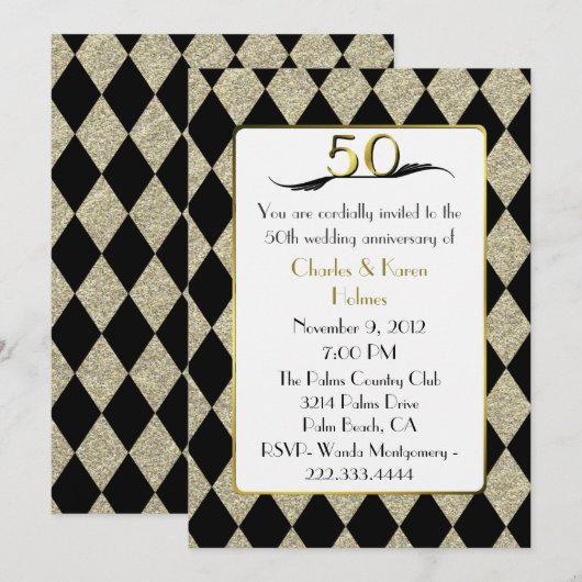 Elegante Art Deco stijl 50e verjaardagsuitnodiging Kaart (Voorkant / Achterkant)