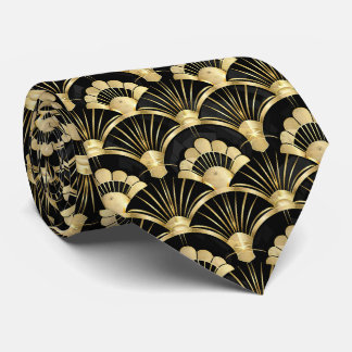 Elegante art deco tegelpatroon zwart goud stropdas