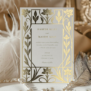 Elegante Art Deco Trouwkaart met Gouden Folie Uitnodiging