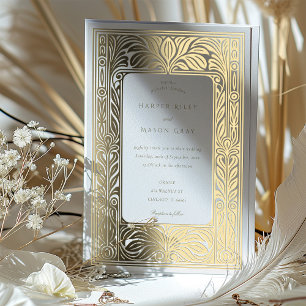 Elegante Art Deco Trouwkaart met Gouden Folie Uitnodiging