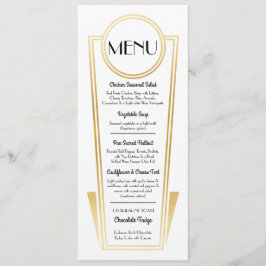 Elegante Art Deco Trouwmenu Goud Witte Receptie Menu