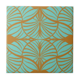 Elegante Art Deco Turquoise & Gouden Gouache Scall Tegeltje