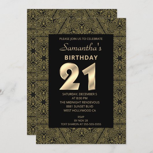 Elegante Art Deco Verjaardag uitnodiging (Voorkant / Achterkant)