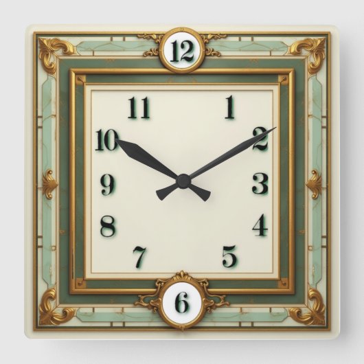 Elegante Art Deco Vierkante Klok (Voorkant)