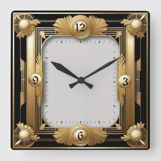 Elegante Art Deco Vierkante Klok (Voorkant)
