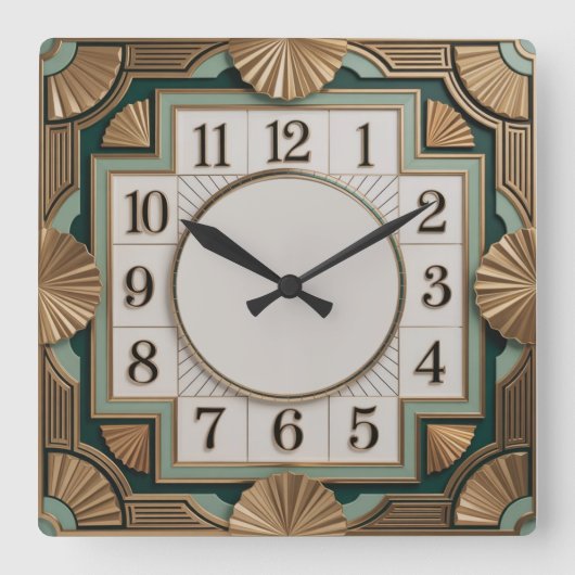 Elegante Art Deco Vierkante Klok (Voorkant)