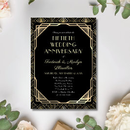 Elegante Art Deco Vijftigste bruiloft Jubileum Kaart