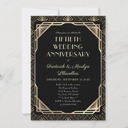 Elegante Art Deco Vijftigste bruiloft Jubileum Kaart (Voorkant)