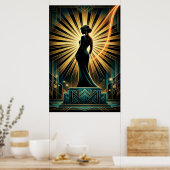 Elegante Art Deco Vrouw Gouden Silhouet Poster (Keuken)