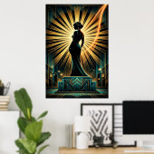 Elegante Art Deco Vrouw Gouden Silhouet Poster (Thuiskantoor)