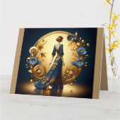 Elegante art deco vrouw in goud en blauw kaart (Gele Bloem)