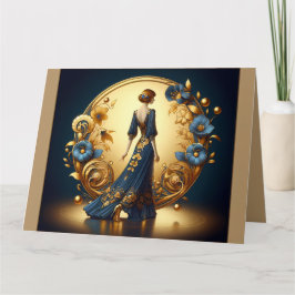 Elegante art deco vrouw in goud en blauw kaart
