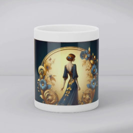 Elegante Art Deco-vrouw in goud en blauw Koffiemok